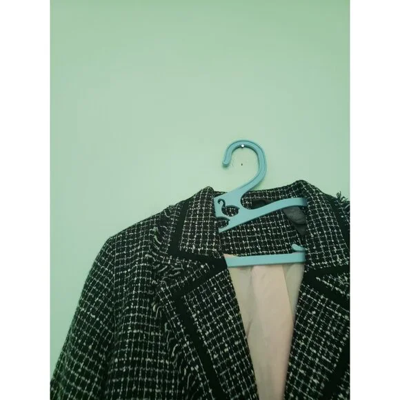 Bisou Bisou Michele Bohbet Women 14 Blazer Fringe Chic Black Career Woven Check - Picture 4 of 5